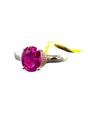 STS Ring Oval Amethyst Sterling Silver Bridal Engagement Sz 10 Made In India